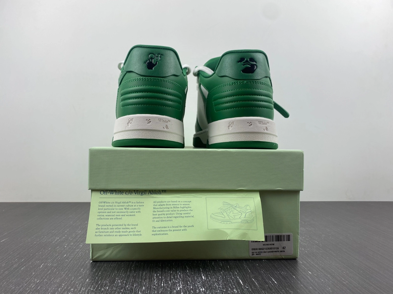 OFF-WHITE Out of Office Low Top Green Dirty White OMIA189R21LEA WeatherProof 3115